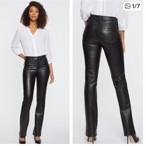 NYDJ Sculpt Her Marilyn Faux Leather Straight Pants High Rise in Black Women's 8